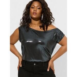 Torrid Silver Liquid Shine Off Shoulder Top Size 4 (4X/26) NEW Party Evening